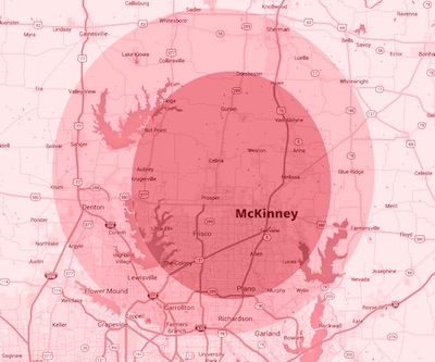 McKinney Texas service area on map