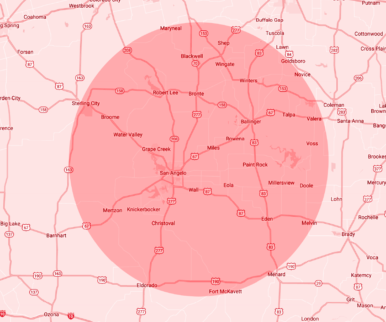 San Angelo, Texas Restoration Service Area Map