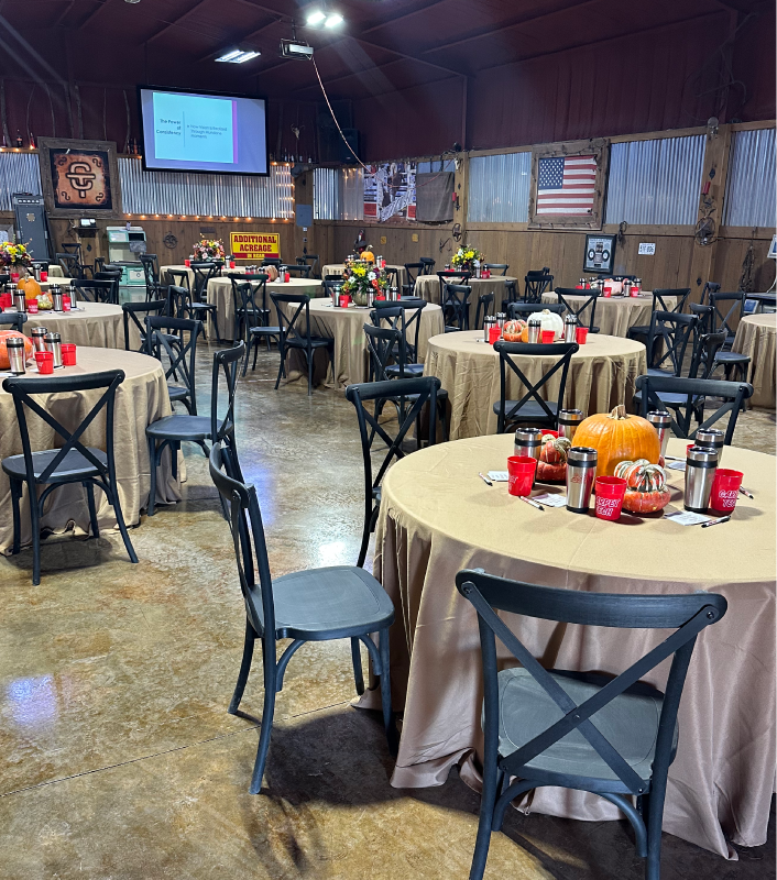Interior image of the Rock Ranch Event Hall.